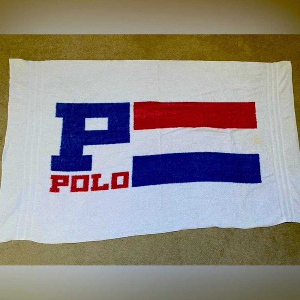 Polo “Ralph Lauren” Vintage Full Size Beach Towel:Red, White, & Blue Terry Cloth